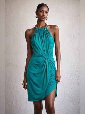 Elegant Emerald Drape Dress by Michael Kors – Size M ✨💚